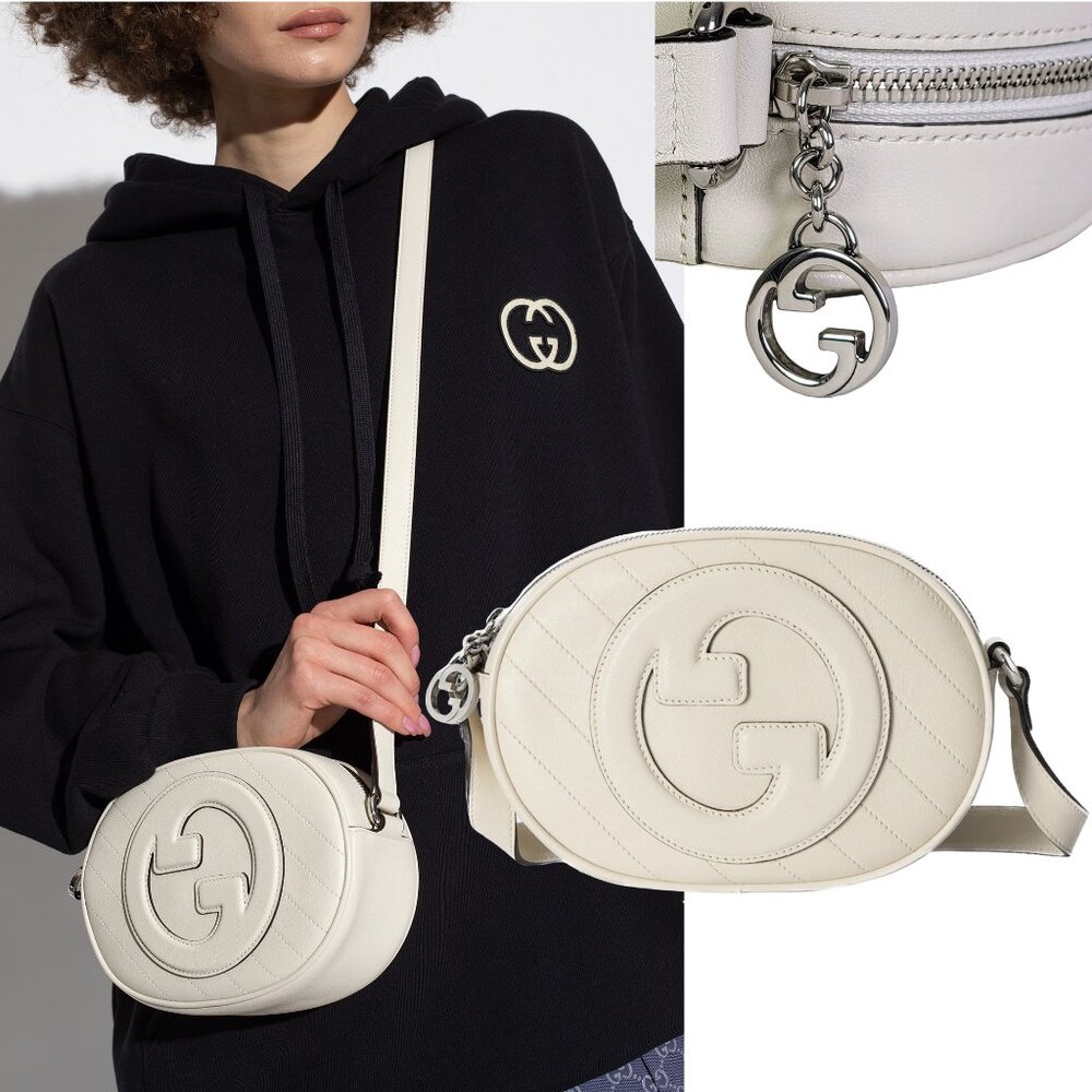 GUCCI BAG 760175 MINI BLONDIE SHOULDER HANDBAG INTERLOCKING G LOGO WHITE LEATHER